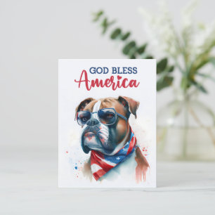 Carte Postale Chien patriote-Boxer, Dieu bénisse l'Amérique Cart