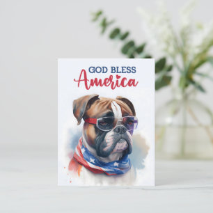 Carte Postale Chien patriote-Boxer, Dieu bénisse l'Amérique Cart