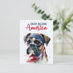 Carte Postale Chien patriote-Boxer, Dieu bénisse l'Amérique Cart