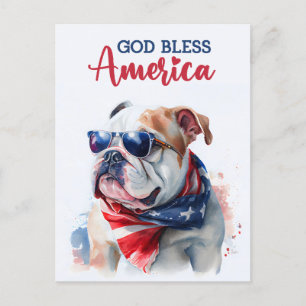 Carte Postale Chien Patriotique-Bouledogue, Dieu Bénisse l'Améri