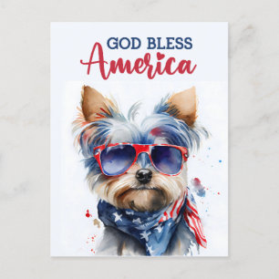 Carte Postale Chien Patriotique-Yorkshire, Dieu Bénisse l'Amériq