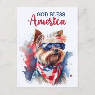 Carte Postale Chien Patriotique-Yorkshire, Dieu Bénisse l'Amériq