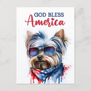 Carte Postale Chien Patriotique-Yorkshire, Dieu Bénisse l'Amériq
