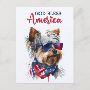 Carte Postale Chien Patriotique-Yorkshire, Dieu Bénisse l'Amériq