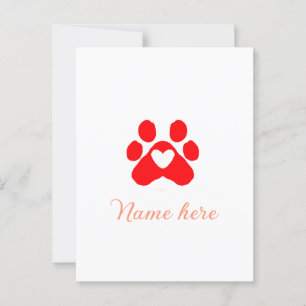 Carte Postale Chien patte coeur rouge animal ajouter nom animal