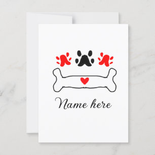 Carte Postale Chien patte coeur rouge animal ajouter nom animal