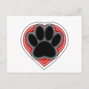 Carte Postale Chien Paw Dans Le Coeur Rouge Avec Les Outlines