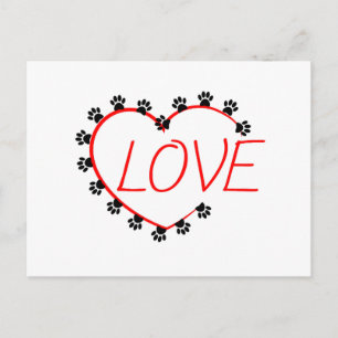 Carte Postale Chien Paws Red Heart Love