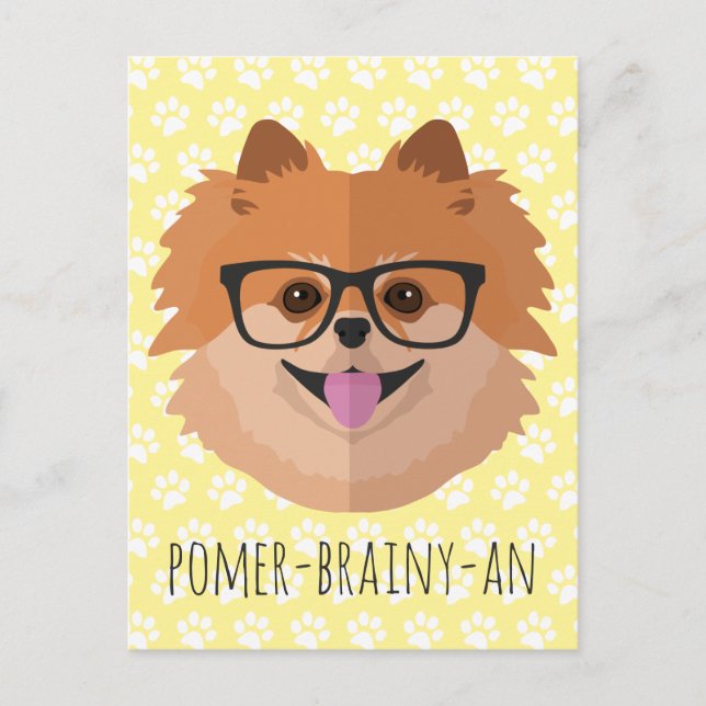 Carte Postale Chien Poméranien En Verres Nerd | POMER-BRAINY-AN (Devant)