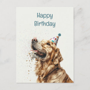 Carte Postale Chien Retriever d'or pour anniversaire