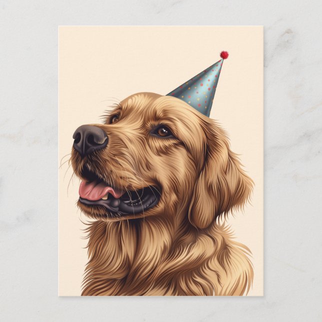 Carte Postale Chien Retriever d'or pour anniversaire (Devant)