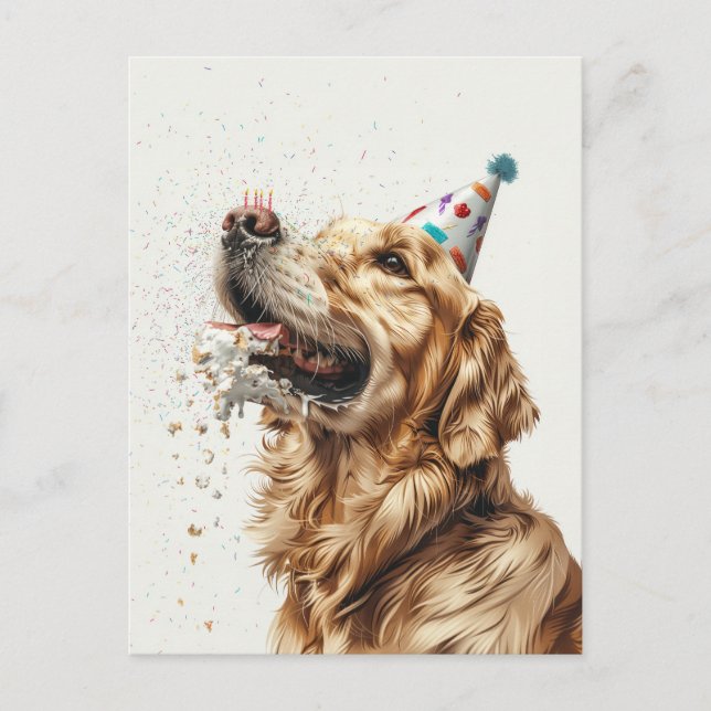 Carte Postale Chien Retriever doré d'anniversaire (Devant)