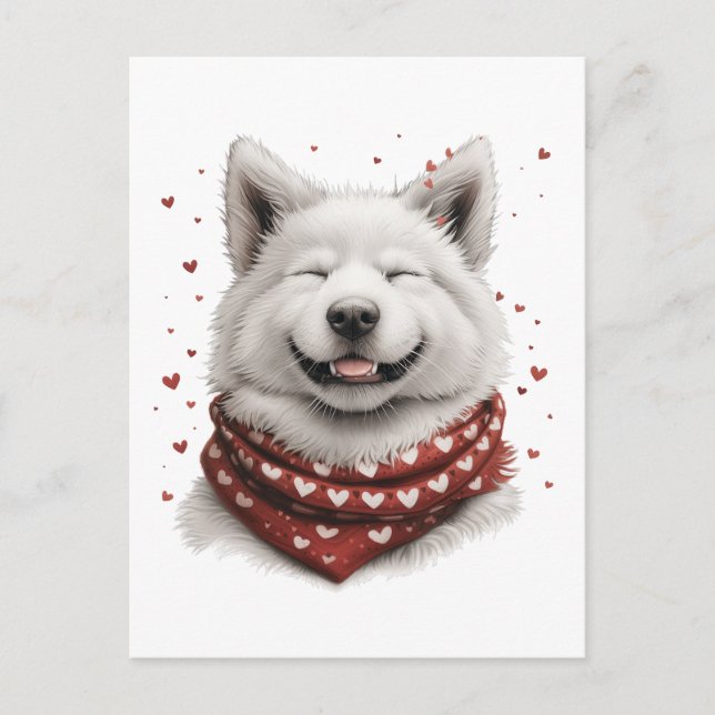 Carte Postale Chien Samoyède de la Saint-Valentin (Devant)