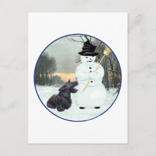 Carte Postale Chien Scottie et bonhomme de neige