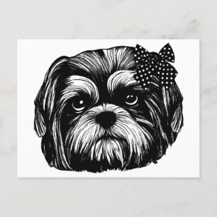 Carte Postale Chien Shih Tzu chien avec pois de polka bow Art or