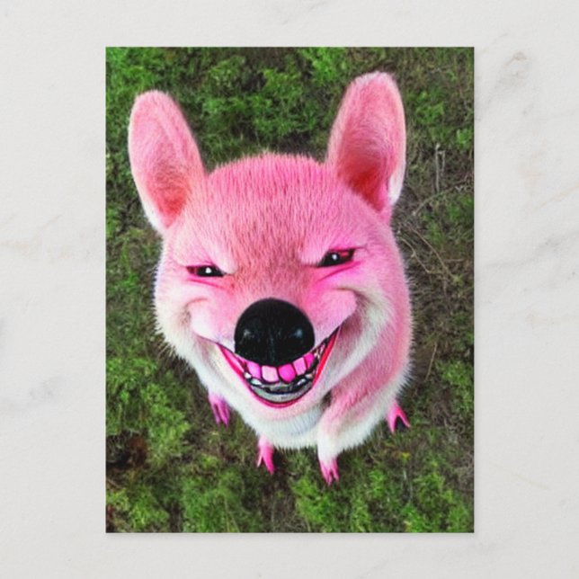 Carte Postale Chien souriant rose (Devant)