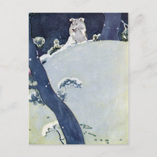 Carte Postale Chien sous pins neigeux