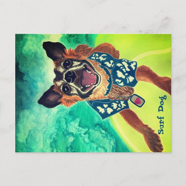 Carte Postale Chien surf (Devant)