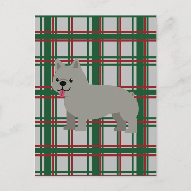 Carte Postale Chien-taureau français gris, Jeu de Noël (Devant)