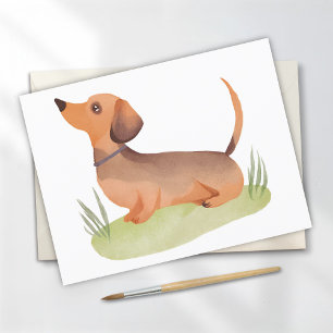 Carte Postale Chien teckel Aquarelle de chien mignon