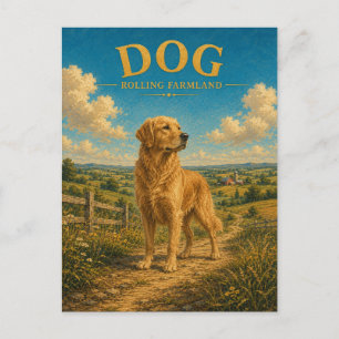 Carte Postale Chien Terres Agricoles Ondulantes Watercolor GeoSa