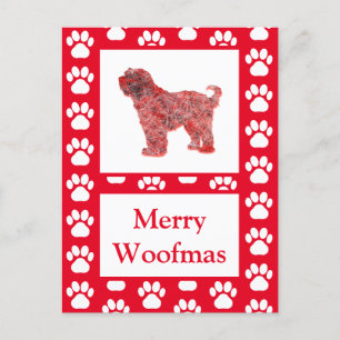 Carte Postale Chien Tibétain Terrier Silhouette Rouge Joyeux Noë