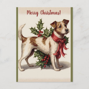 Carte Postale Chien Vintage Modifiable avec Noël de houx et de n
