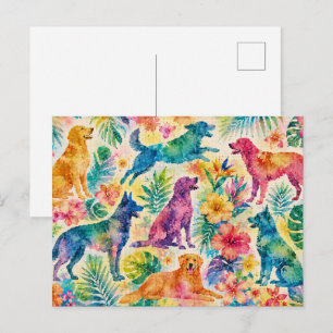 Carte Postale Chiens Aquarelle Tropicaux