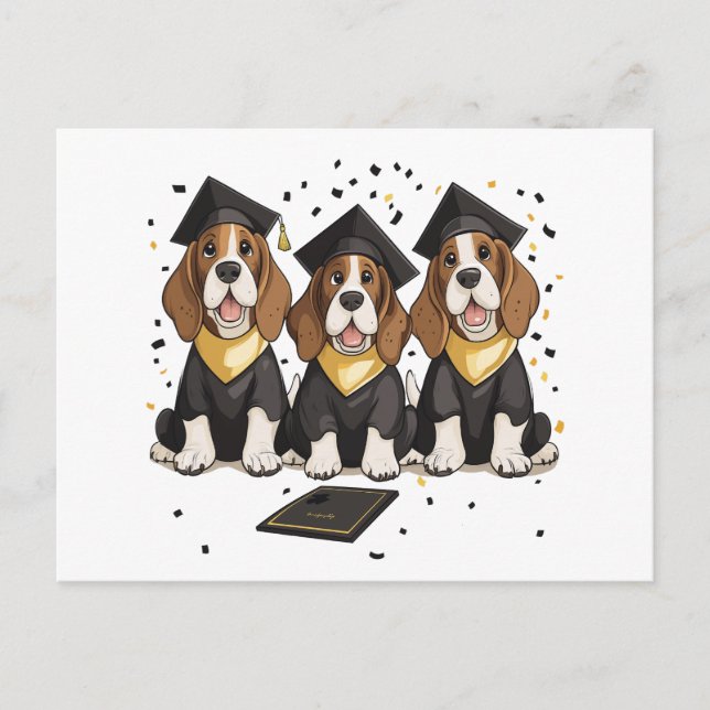 Carte Postale Chiens Basset Hound de remise de diplôme (Devant)