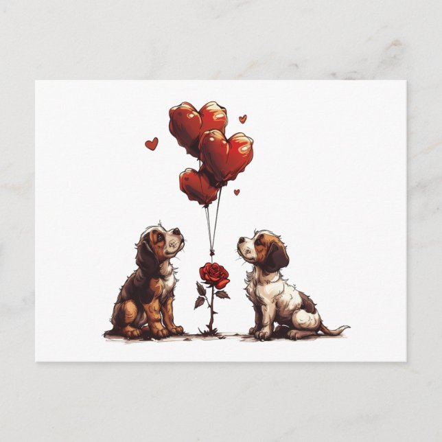 Carte Postale Chiens Beagles de la Saint-Valentin (Devant)