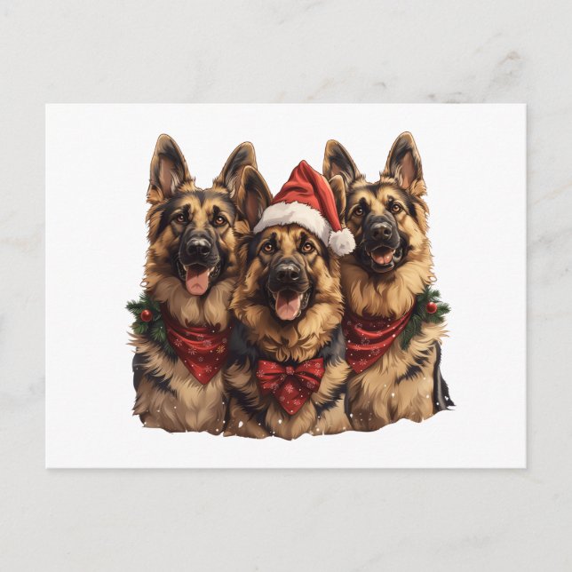 Carte Postale Chiens bergers allemands de Noël (Devant)