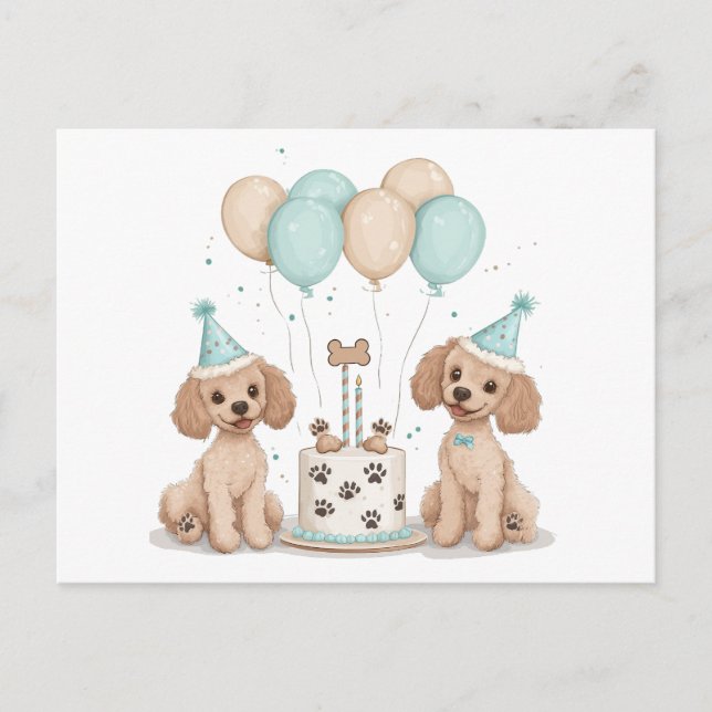 Carte Postale Chiens Caniches Standards d'anniversaire (Devant)