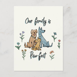 Carte Postale Chiens dans le jardin IV   Notre Famille Est Paw-F