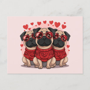 Carte Postale Chiens de Carlin de la Saint-Valentin