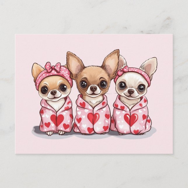Carte Postale Chiens de Chihuahua de la Saint-Valentin (Devant)