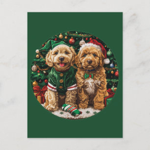 Carte Postale Chiens de chiot de Noël Goldendoodle