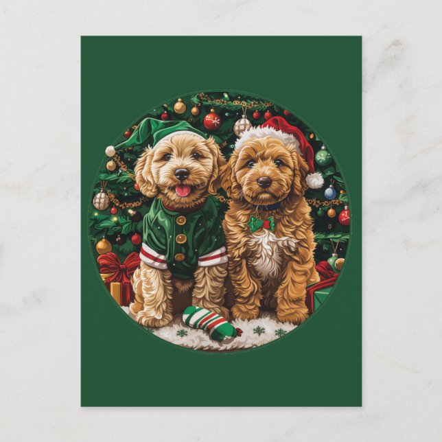 Carte Postale Chiens de chiot de Noël Goldendoodle (Devant)