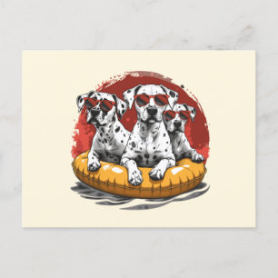 Carte Postale Chiens de Dalmatie - Flotte de la piscine d'ananas