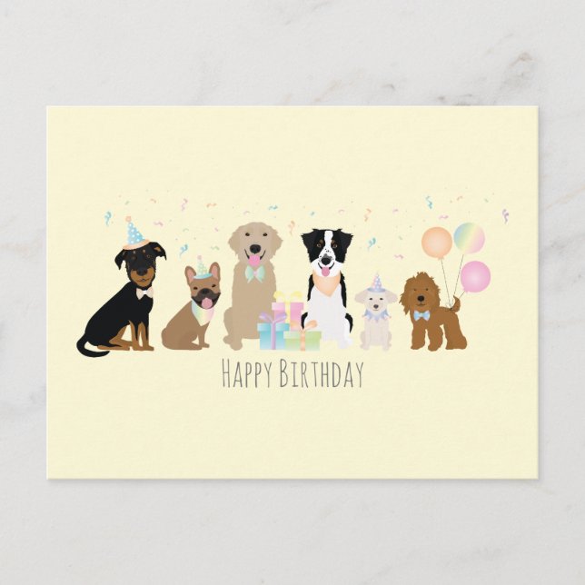 Carte Postale Chiens de fête d'anniversaire Jaune (Devant)