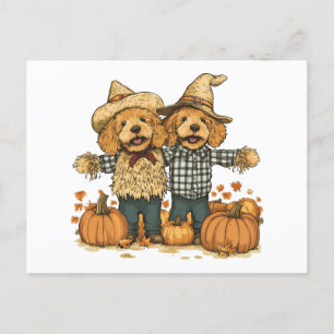 Carte Postale Chiens de Goldendoodle de la récolte d'automne