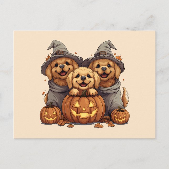 Carte Postale Chiens de l'Halloween Golden Retriever Jack-o'-lan (Devant)