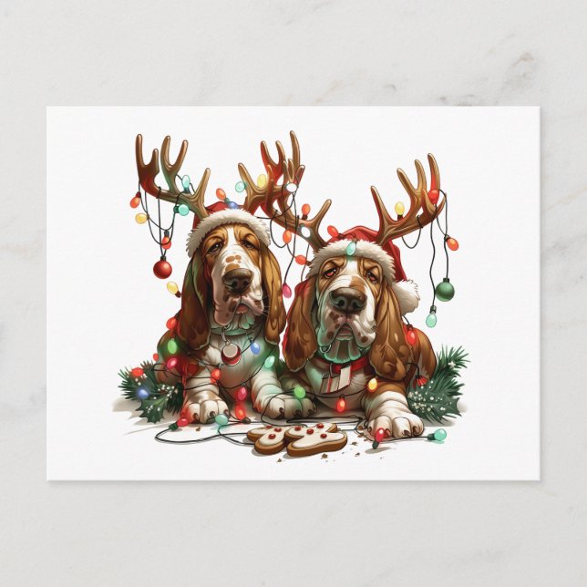Carte Postale Chiens de Noël Basset Hound (Devant)