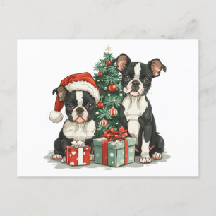 Carte Postale Chiens de Noël Boston Terrier