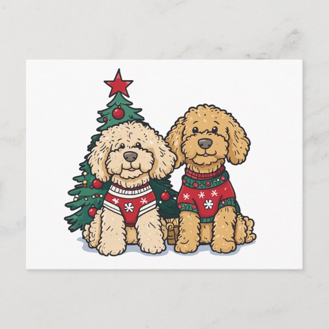 Carte Postale Chiens de Noël Goldendoodle (Devant)