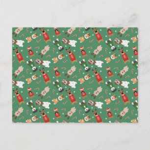 Carte Postale Chiens de Noël Motif Rouge Vert