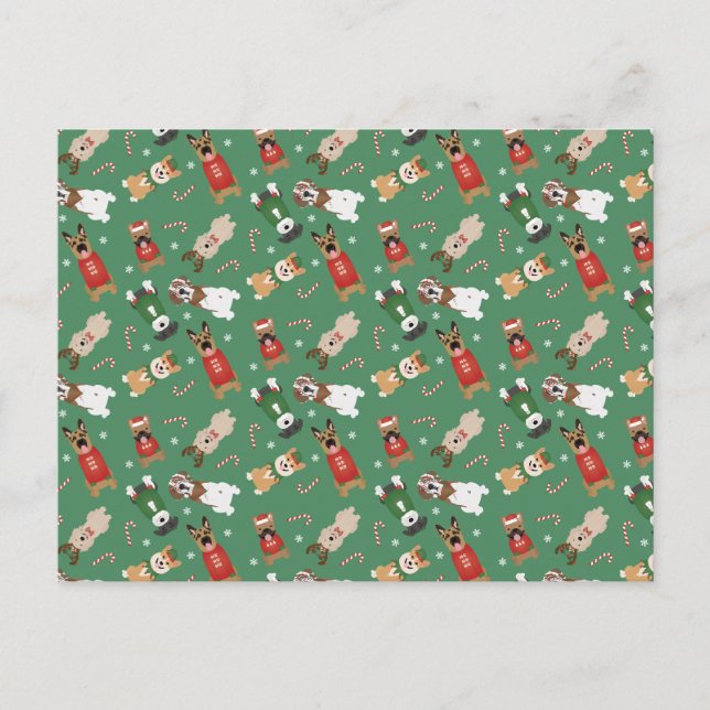 Carte Postale Chiens de Noël Motif Rouge Vert (Devant)