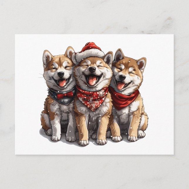 Carte Postale Chiens de Noël Shiba Inu Père Noël (Devant)