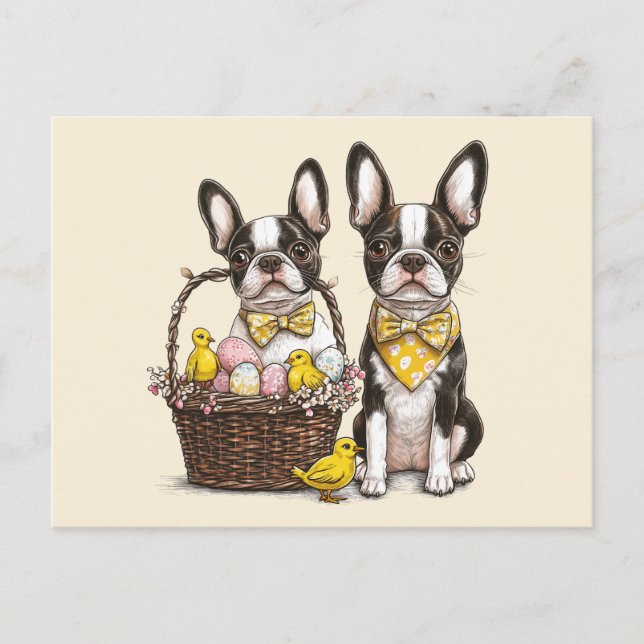 Carte Postale Chiens de Pâques Boston Terrier (Devant)