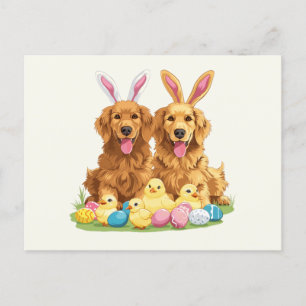 Carte Postale Chiens de Pâques Golden Retriever Chiens Bunny Ore