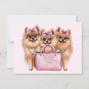 Carte Postale Chiens de Poméranie à la mode Porte-monnaie rose